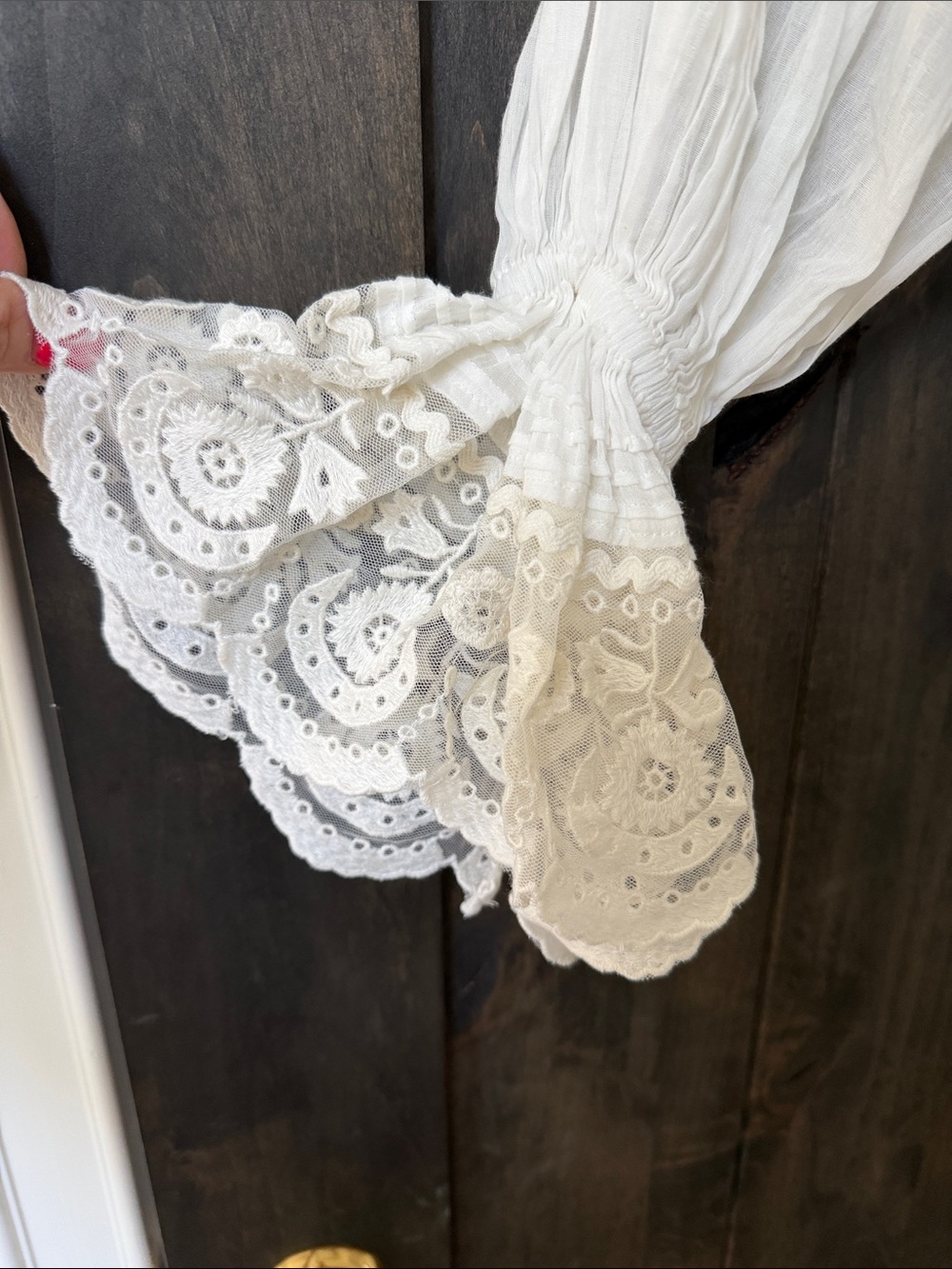 NWT Free People White Lace-Trim Button Down Peasant Blouse - Picture 4 of 13